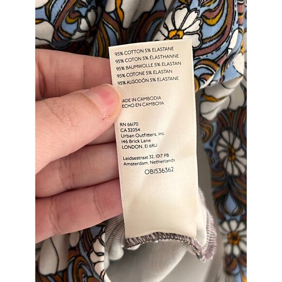 Maeve by Anthropologie Floral Ruched Button-Up Shirt Blue/Brown/White Women's M - Picture 9 of 11